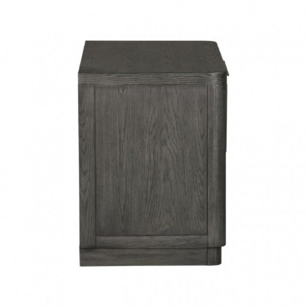 Benjara Zoko Nightstand Table with 2 USB Ports, Metal Accents, Ash Gray Wood