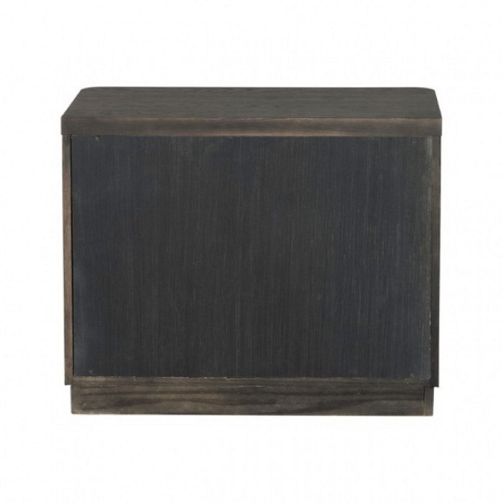 Benjara Zoko Nightstand Table with 2 USB Ports, Metal Accents, Ash Gray Wood