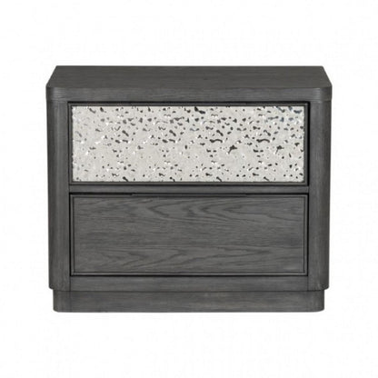 Benjara Zoko Nightstand, 2 Drawers, USB Ports, Metal Accents, Ash Gray Wood