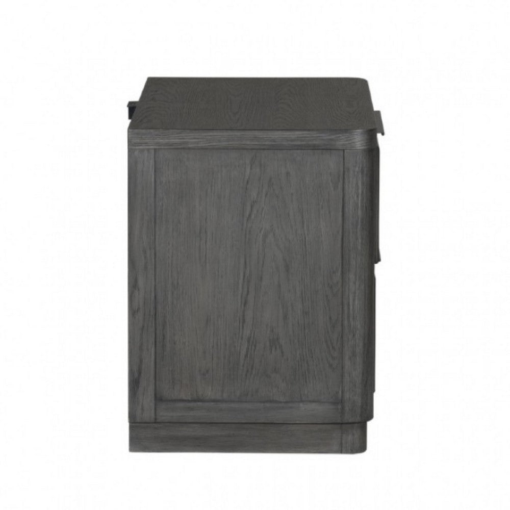 Benjara Zoko Nightstand, 2 Drawers, USB Ports, Metal Accents, Ash Gray Wood