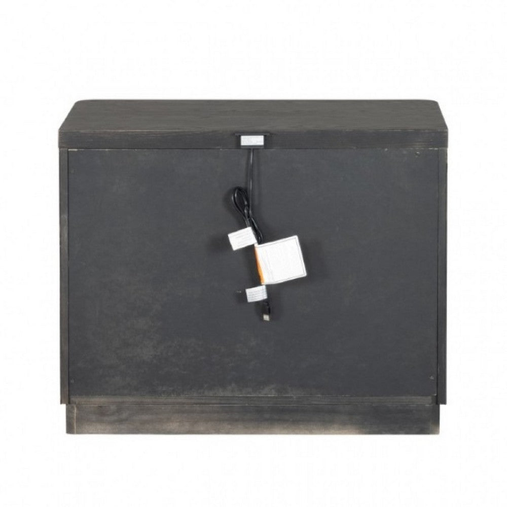 Benjara Zoko Nightstand, 2 Drawers, USB Ports, Metal Accents, Ash Gray Wood