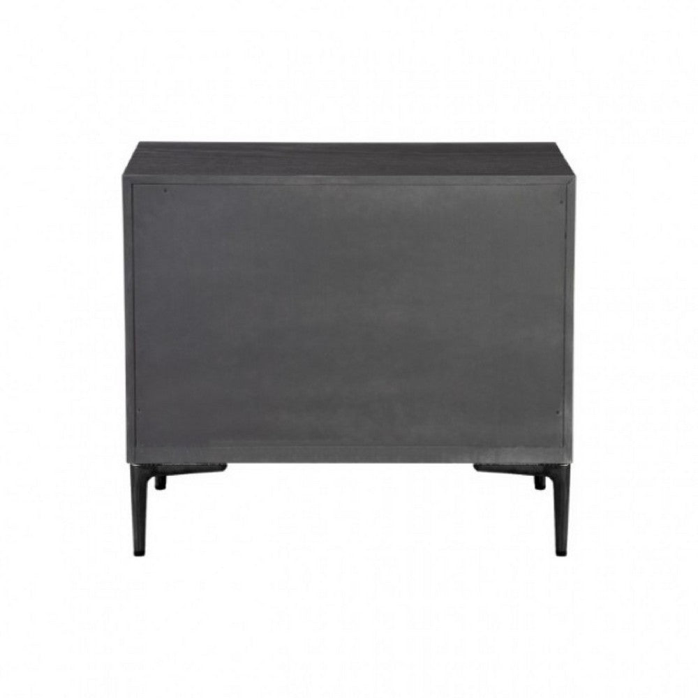 Benjara Kaira Nightstand, 2 USB Ports, Textured Metal Accents, Espresso Brown