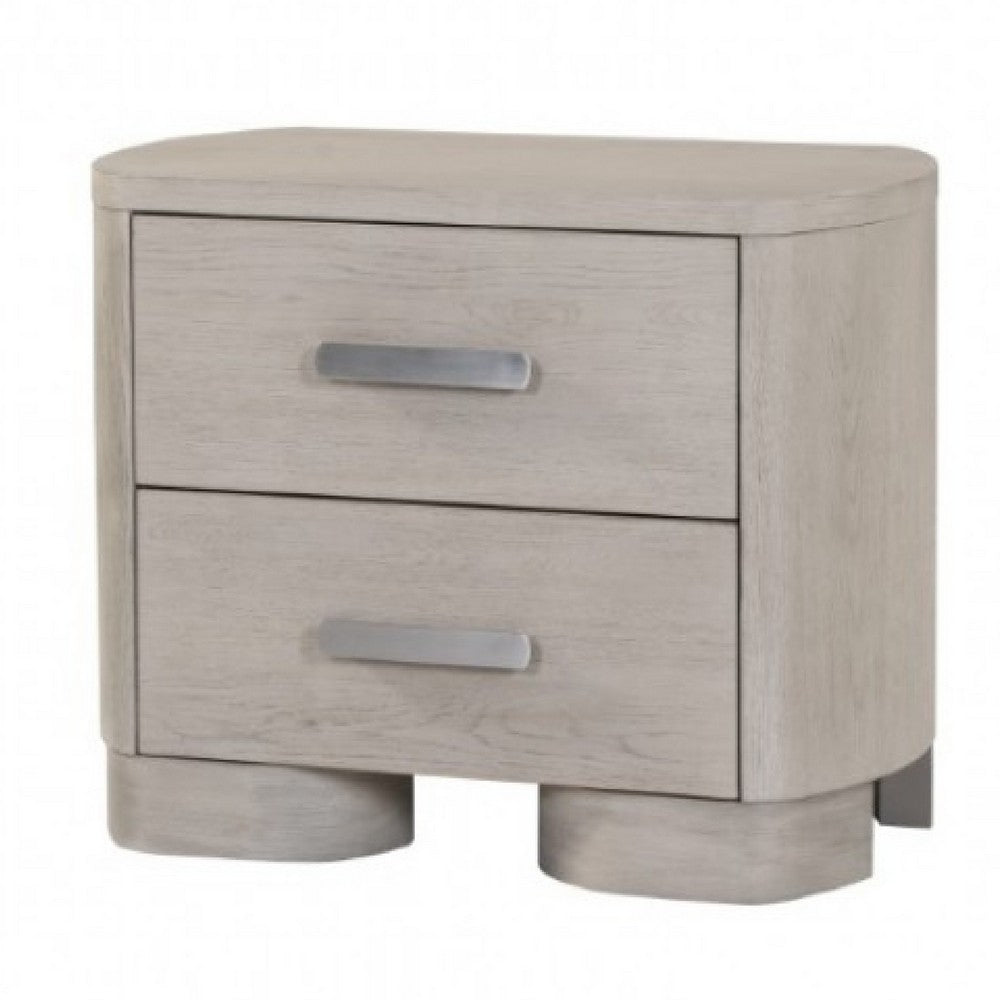 Benjara Celly Nightstand with USB Ports And 2 Drawers, Modern White Oak Wood