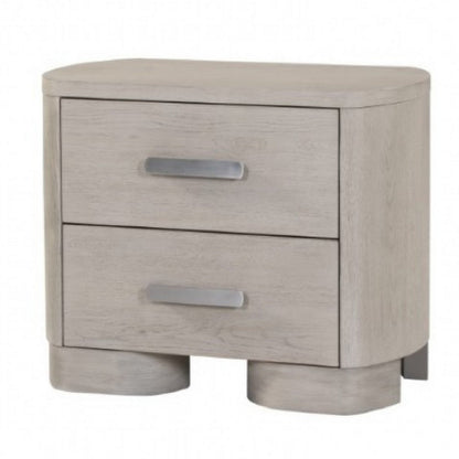 Benjara Celly Nightstand with USB Ports And 2 Drawers, Modern White Oak Wood
