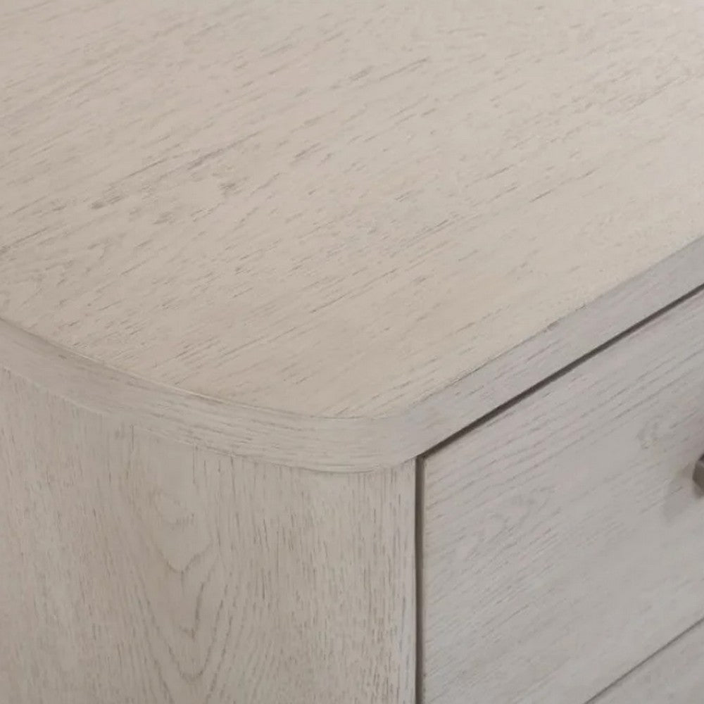 Benjara Celly Nightstand with USB Ports And 2 Drawers, Modern White Oak Wood