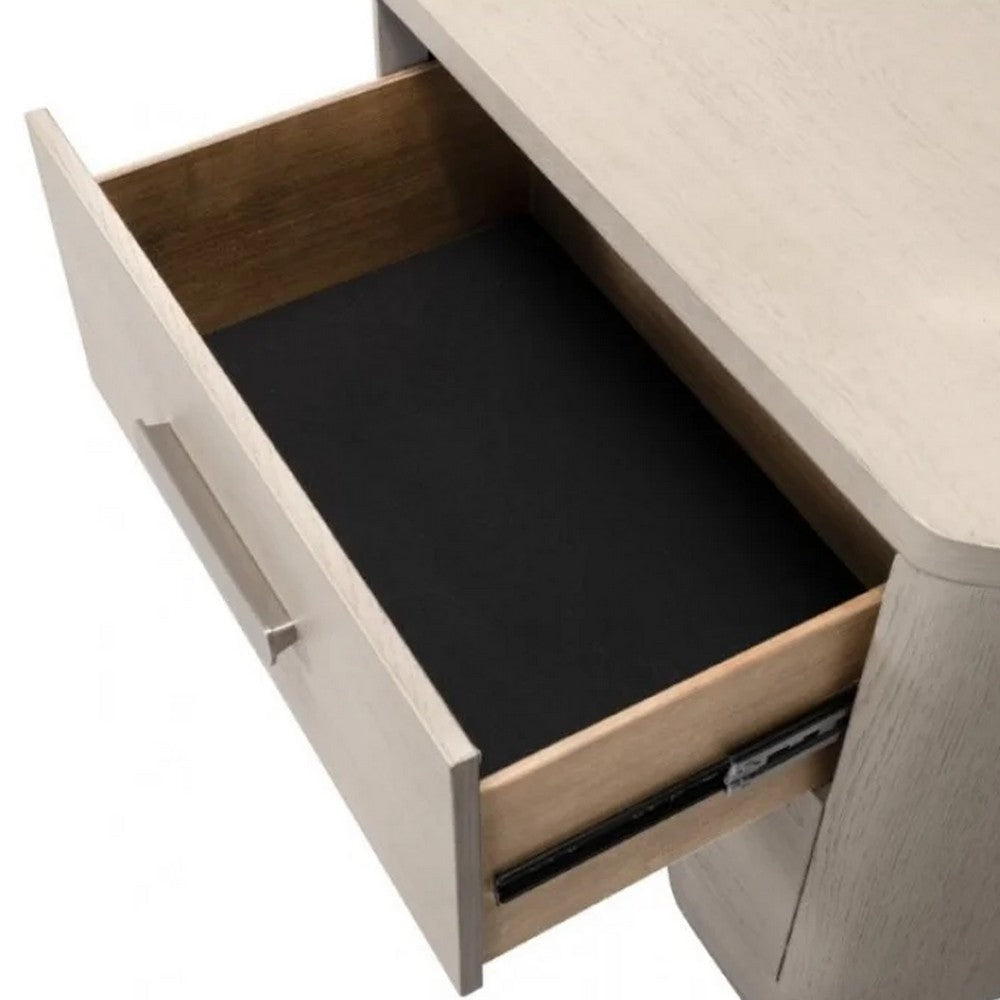 Benjara Celly Nightstand with USB Ports And 2 Drawers, Modern White Oak Wood