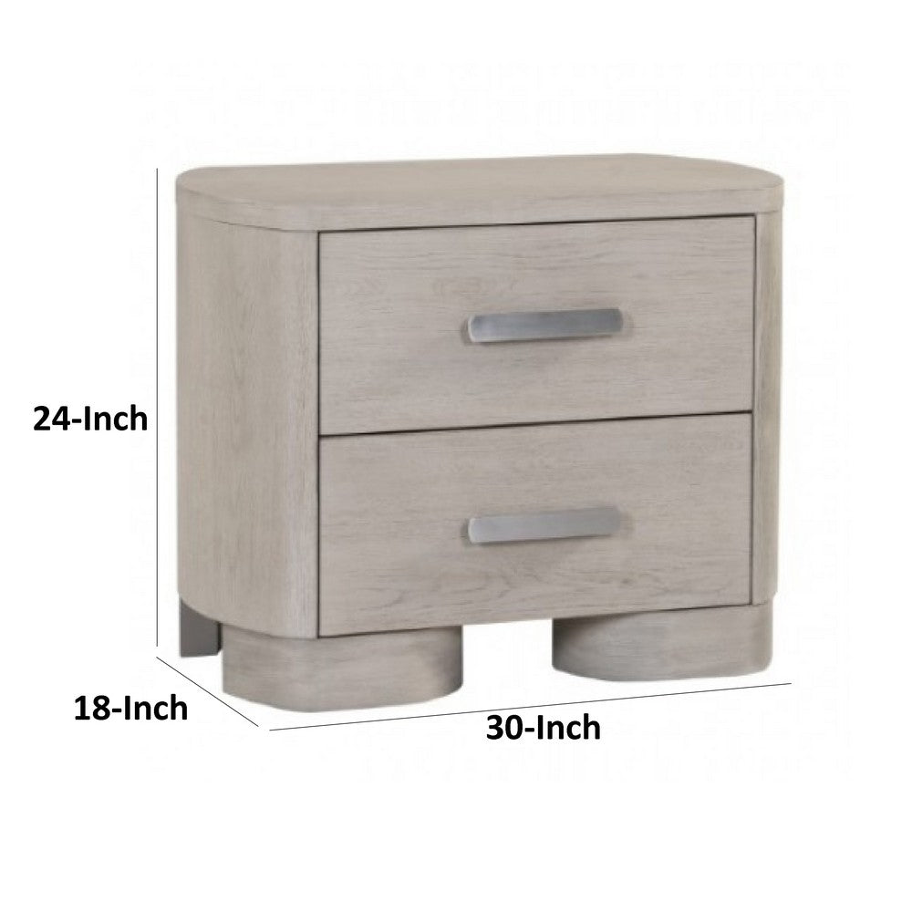 Benjara Celly Nightstand with USB Ports And 2 Drawers, Modern White Oak Wood