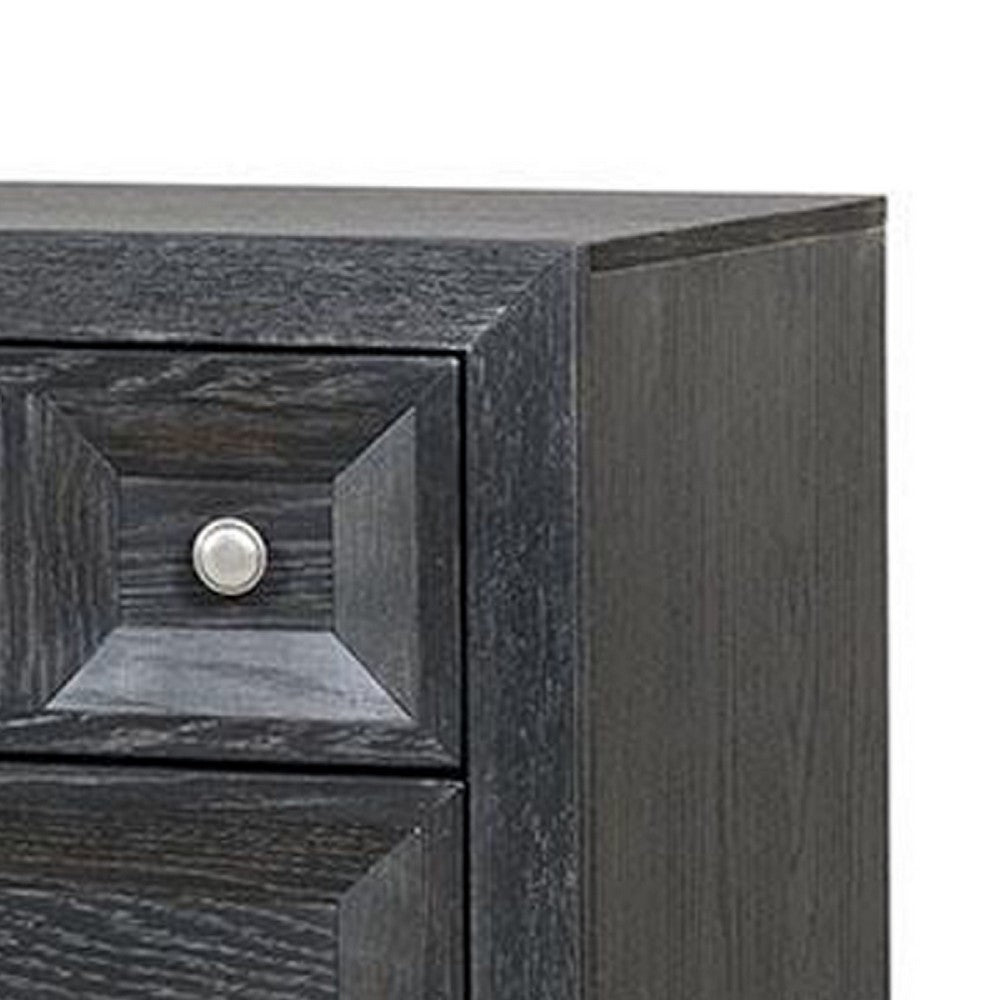 Benjara Kizie Nightstand, 3 Drawers, USB A-C, Weathered Black Wood, 28 Inch