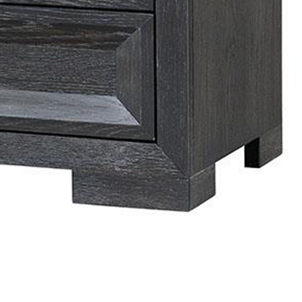 Benjara Kizie Nightstand, 3 Drawers, USB A-C, Weathered Black Wood, 28 Inch
