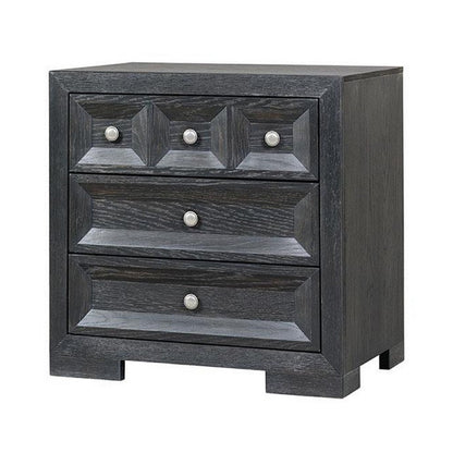 Benjara Kizie Oversized Nightstand, USB A-C, 3 Drawer, 38 Inch Weathered Black