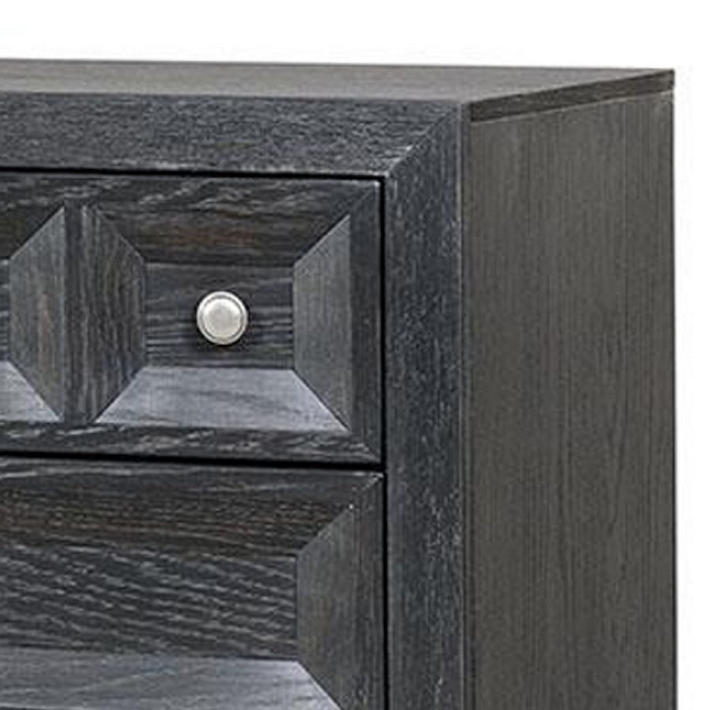 Benjara Kizie Oversized Nightstand, USB A-C, 3 Drawer, 38 Inch Weathered Black
