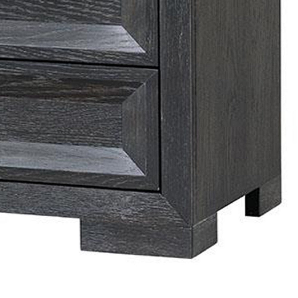 Benjara Kizie Oversized Nightstand, USB A-C, 3 Drawer, 38 Inch Weathered Black