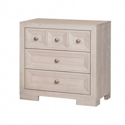 Benjara Kizie Nightstand, USB, 3 Drawers, Bronze, Beige Solid Wood, 28 Inch
