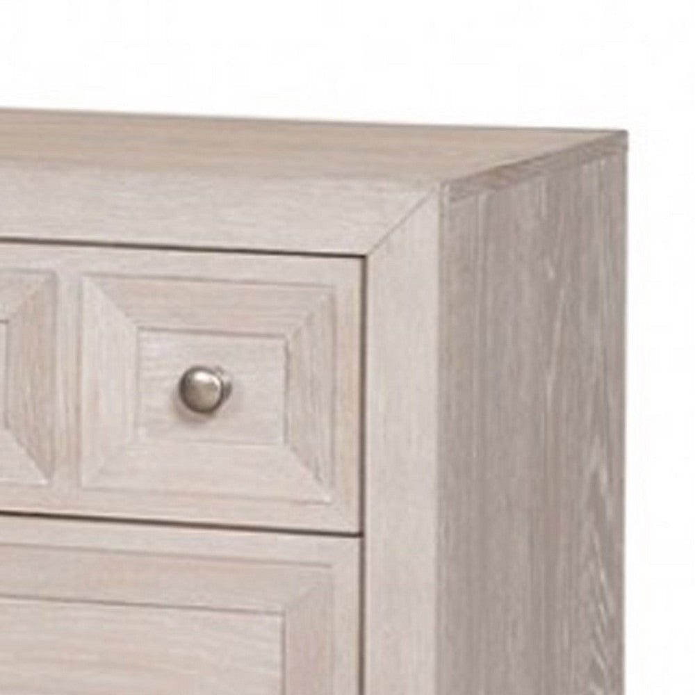 Benjara Kizie Nightstand, USB, 3 Drawers, Bronze, Beige Solid Wood, 28 Inch