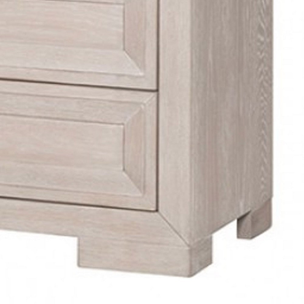 Benjara Kizie Nightstand, USB, 3 Drawers, Bronze, Beige Solid Wood, 28 Inch