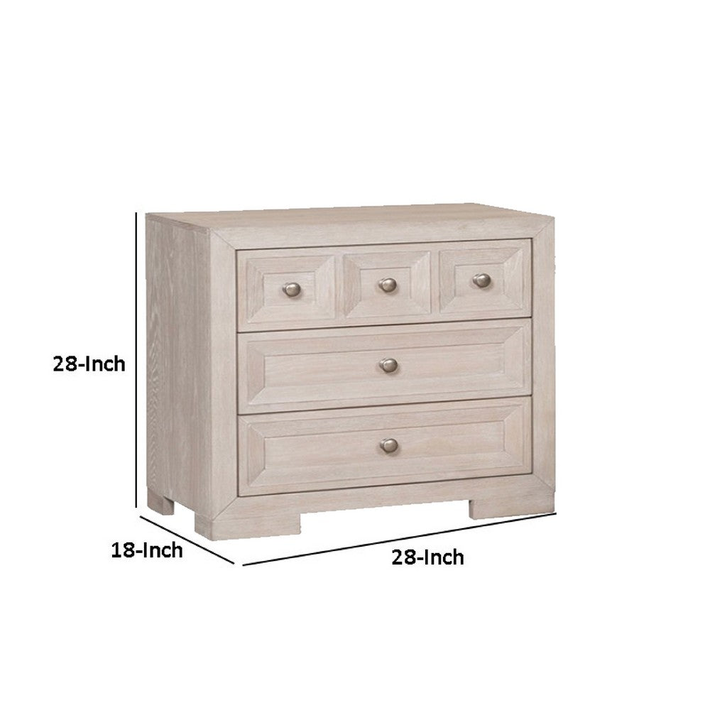 Benjara Kizie Nightstand, USB, 3 Drawers, Bronze, Beige Solid Wood, 28 Inch