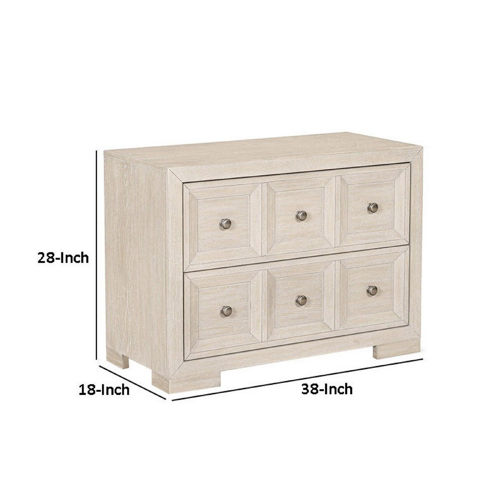 Benjara Kizie Oversized Nightstand, USB A-C, 2 Drawers, Bronze, Beige, 38 Inch