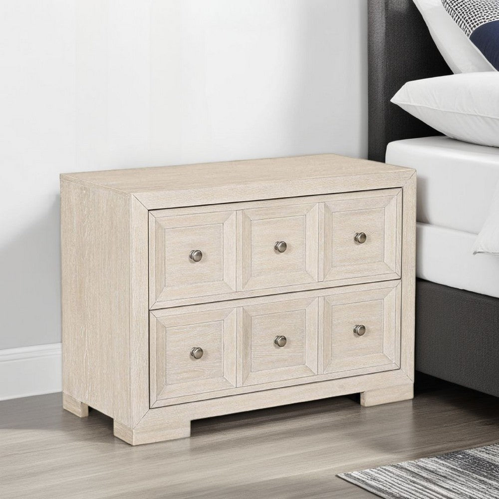 Benjara Kizie Oversized Nightstand, USB A-C, 2 Drawers, Bronze, Beige, 38 Inch