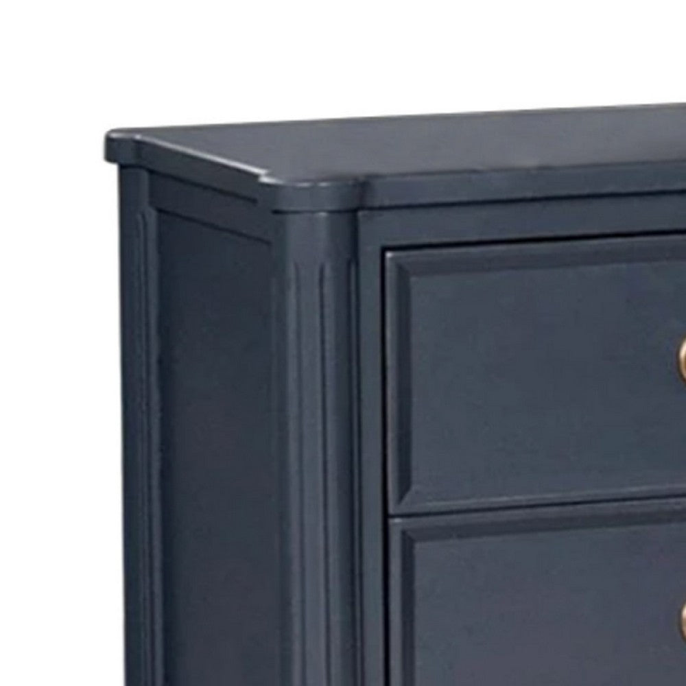 Benjara Alta Nightstand, 2 Drawers, USB A-C, Malta Blue Solid Wood, 26 Inch