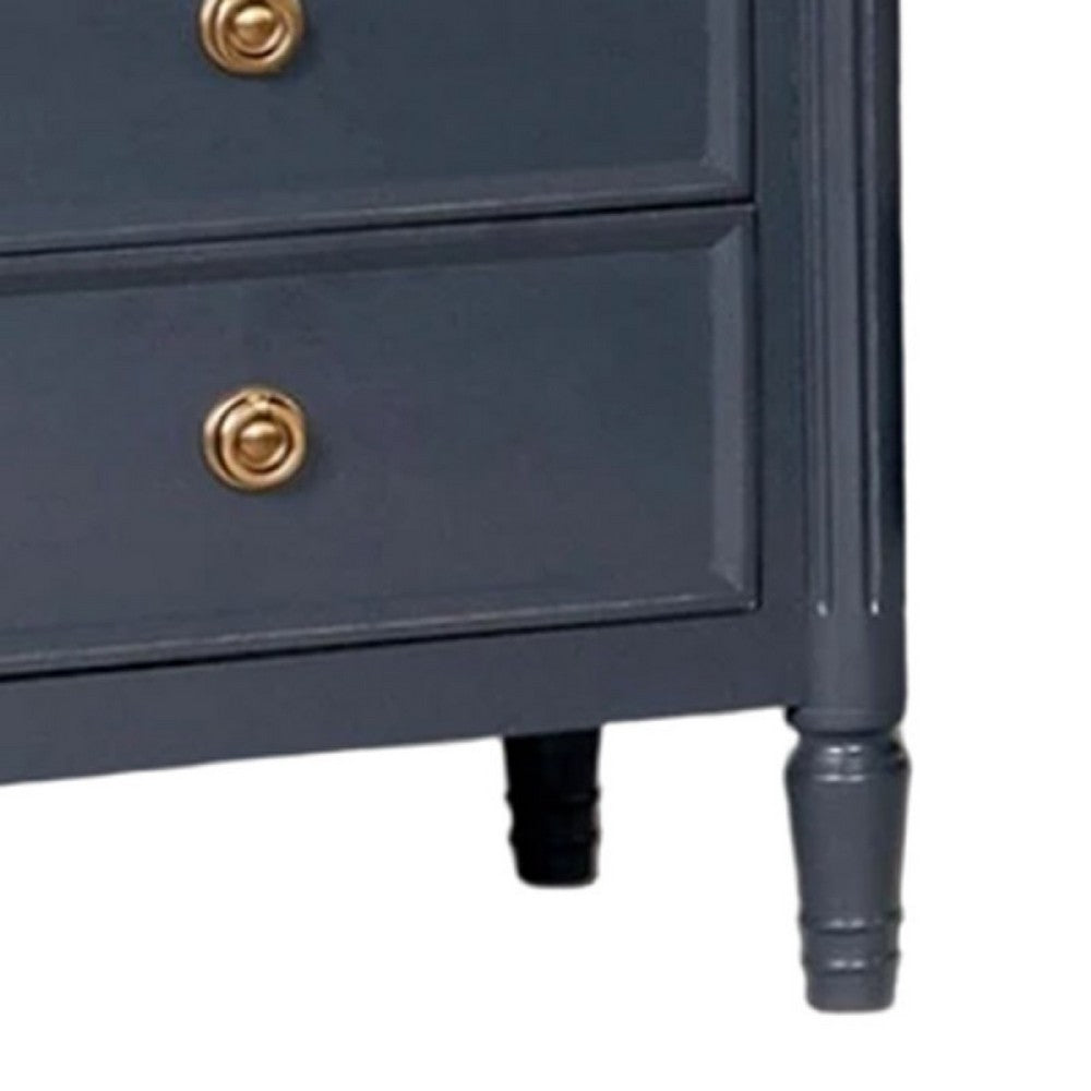Benjara Alta Nightstand, 2 Drawers, USB A-C, Malta Blue Solid Wood, 26 Inch