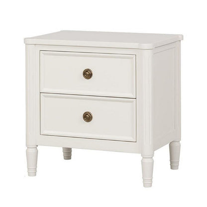 Benjara Alta Nightstand, 2 Drawers, USB A-C, Gold, White Solid Wood, 26 Inch