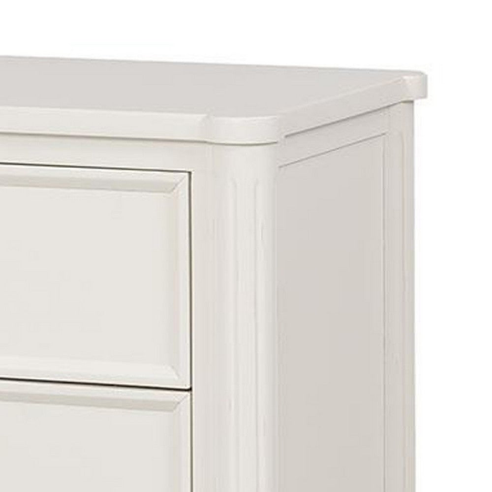 Benjara Alta Nightstand, 2 Drawers, USB A-C, Gold, White Solid Wood, 26 Inch