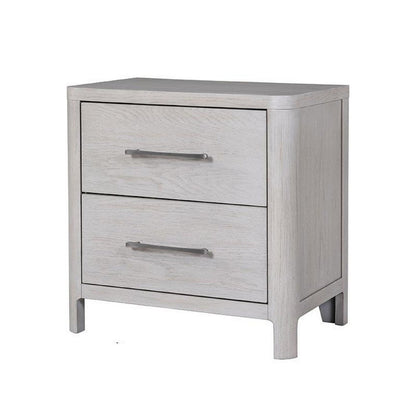 Benjara Reham Nightstand, 2 Drawers, USB A-C, White Wash Brown Wood, 27 Inch