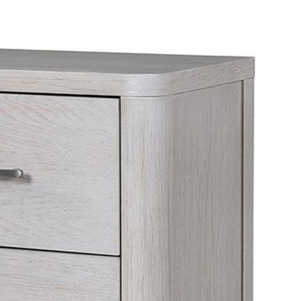Benjara Reham Nightstand, 2 Drawers, USB A-C, White Wash Brown Wood, 27 Inch