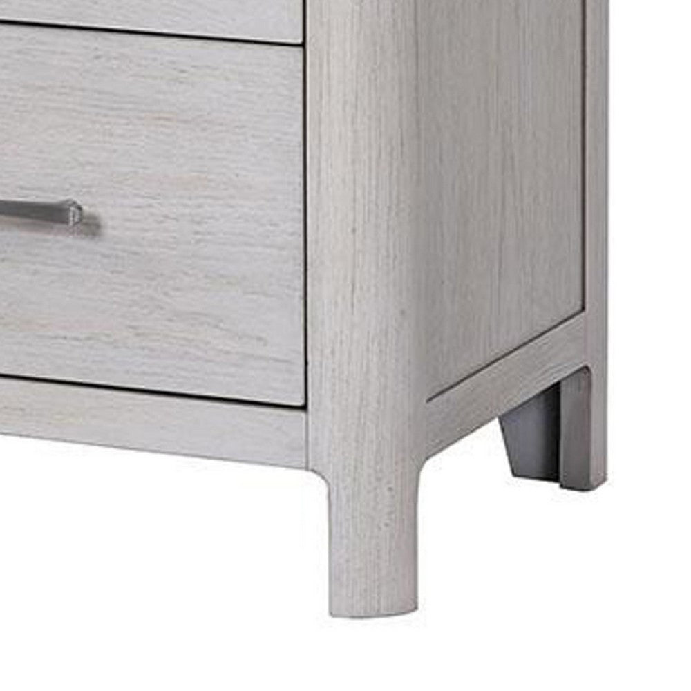 Benjara Reham Nightstand, 2 Drawers, USB A-C, White Wash Brown Wood, 27 Inch