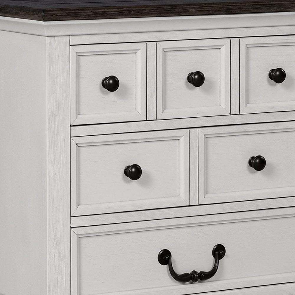 Benjara Hamps Nightstand, USB A-C, 3 Drawers, White And Dark Brown, 28 Inch