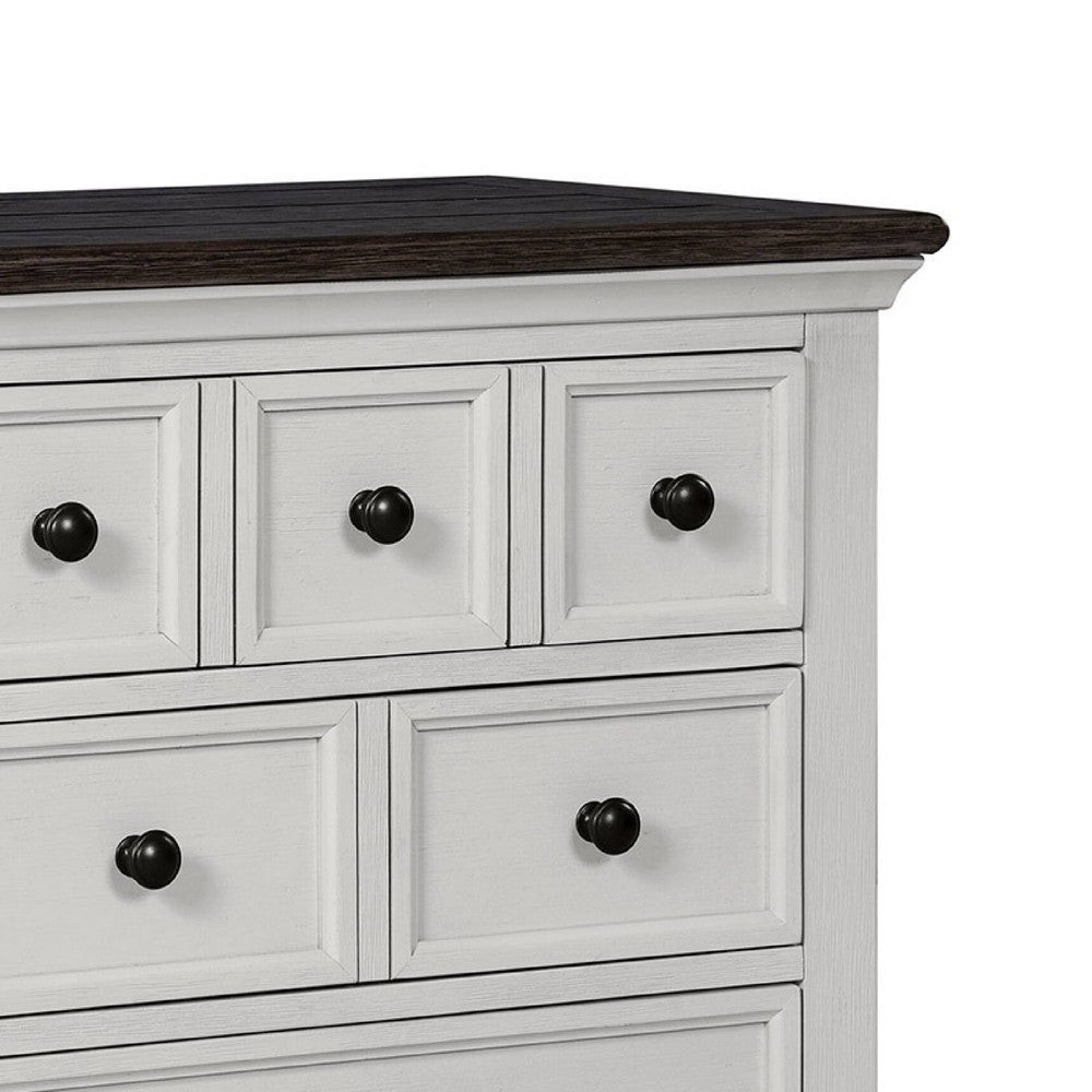 Benjara Hamps Nightstand, USB A-C, 3 Drawers, White And Dark Brown, 28 Inch