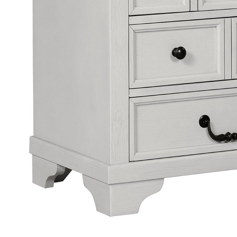 Benjara Hamps Nightstand, USB A-C, 3 Drawers, White And Dark Brown, 28 Inch