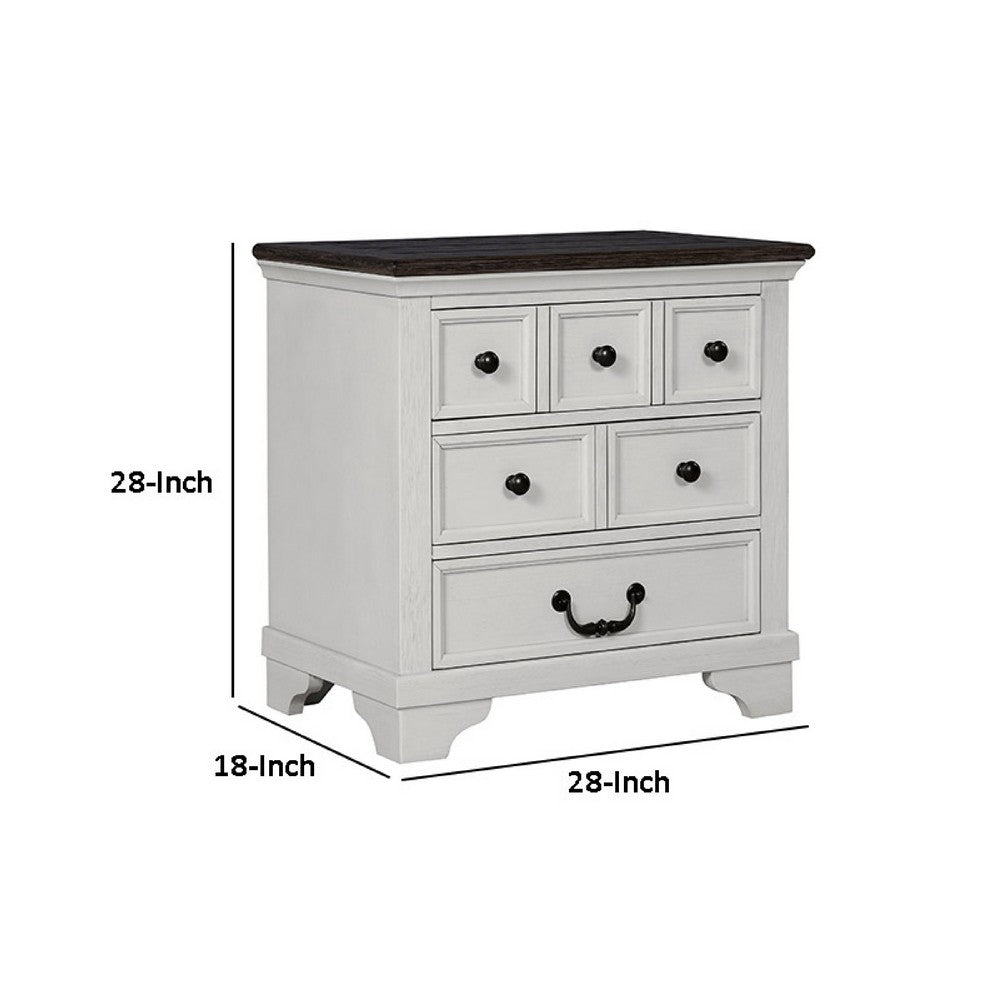 Benjara Hamps Nightstand, USB A-C, 3 Drawers, White And Dark Brown, 28 Inch