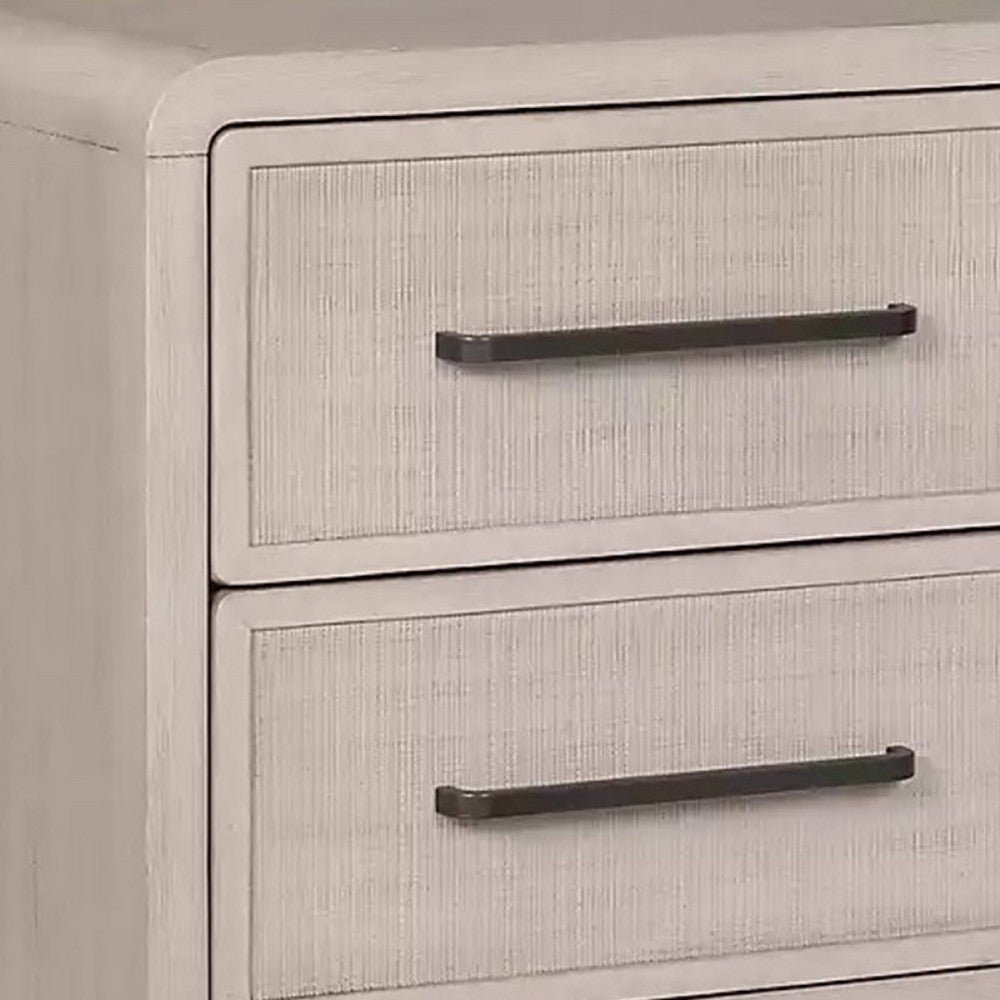 Benjara Giva Nightstand, 2 Drawers, USB A-C, Natural Oak Beige Finish, 24 Inch
