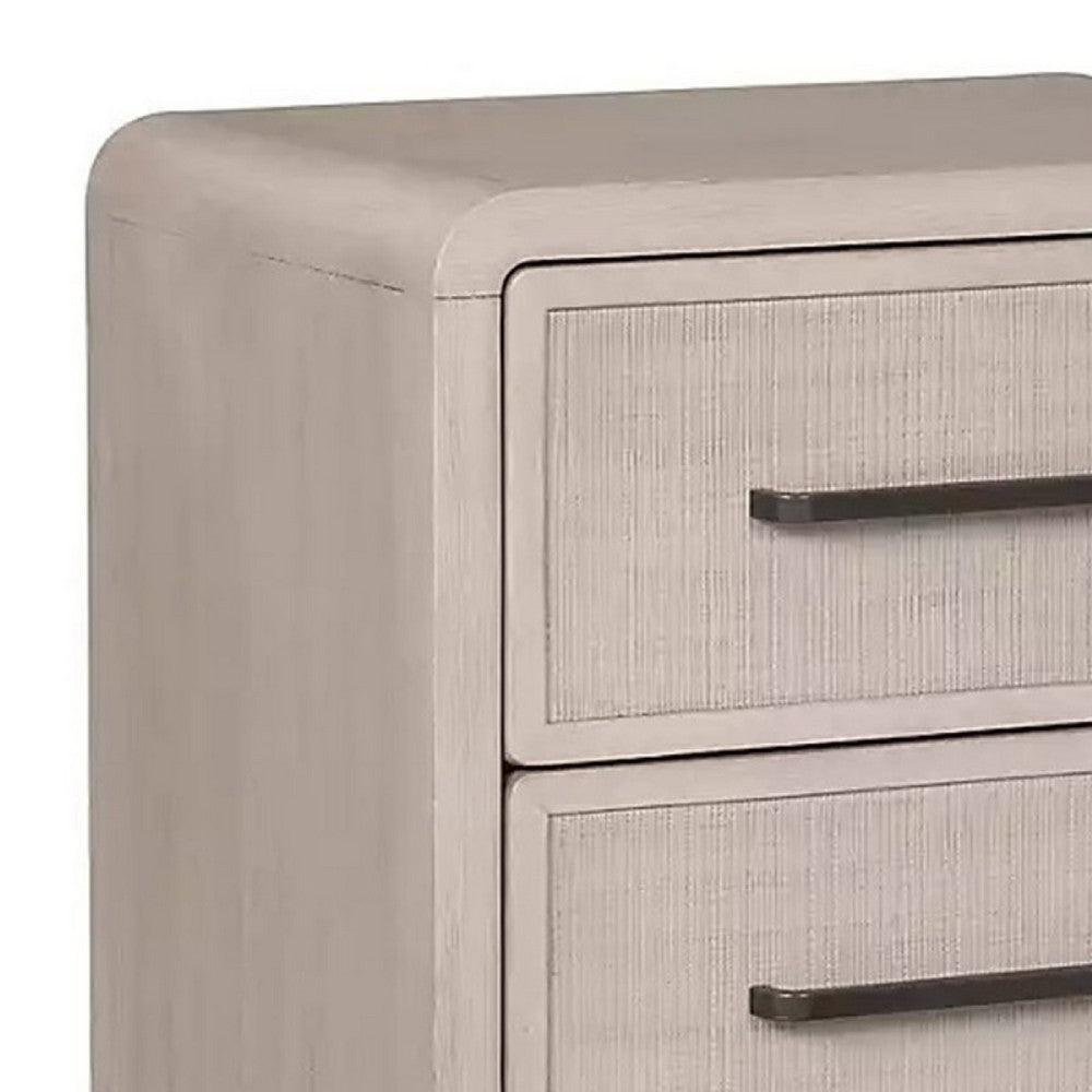 Benjara Giva Nightstand, 2 Drawers, USB A-C, Natural Oak Beige Finish, 24 Inch