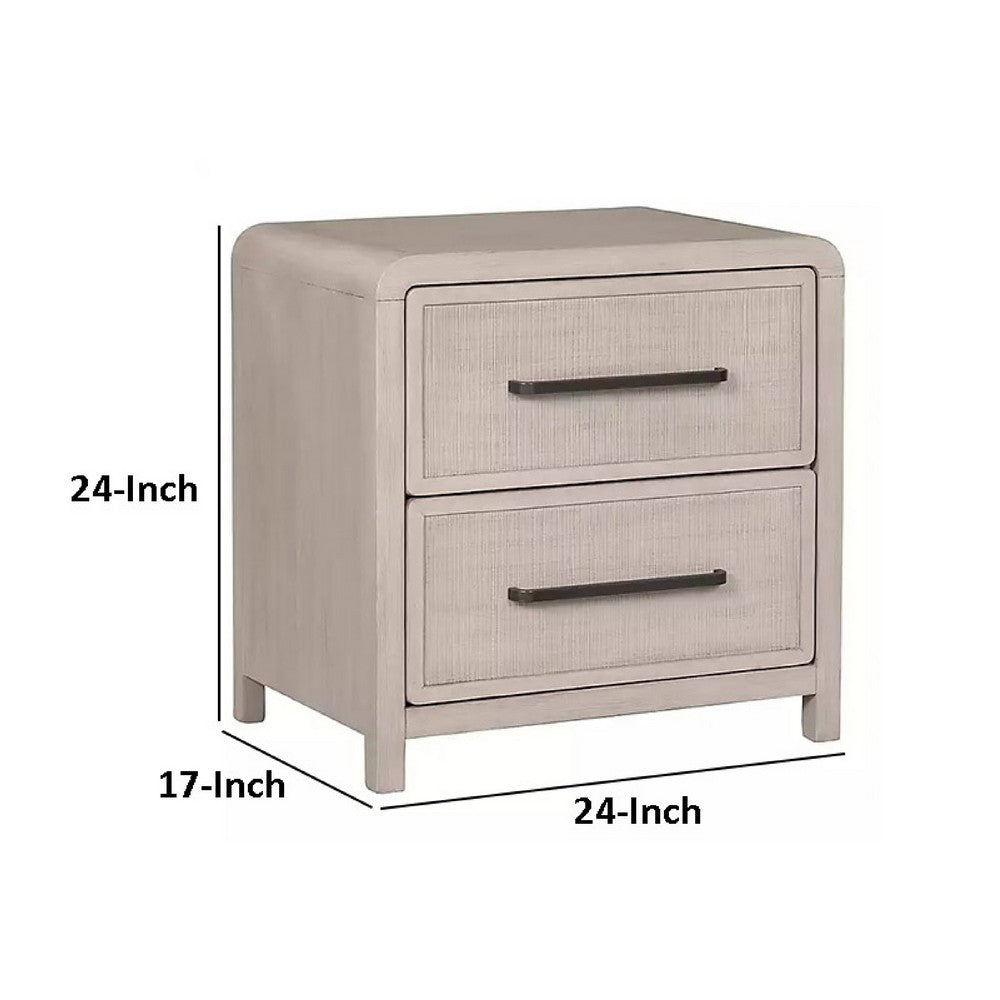 Benjara Giva Nightstand, 2 Drawers, USB A-C, Natural Oak Beige Finish, 24 Inch