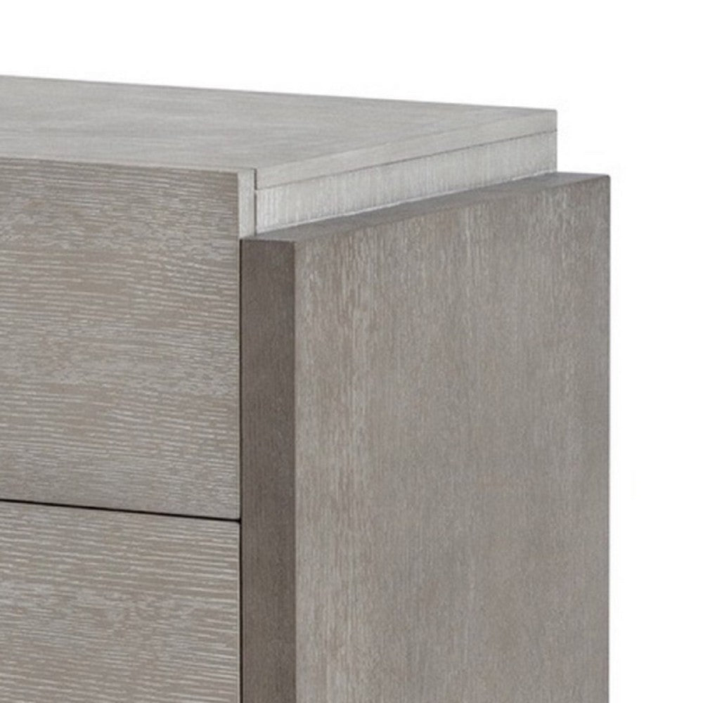 Benjara Rizvi Nightstand, 2 Drawers, Dustproof Cases, Gray Solid Wood 26 Inch