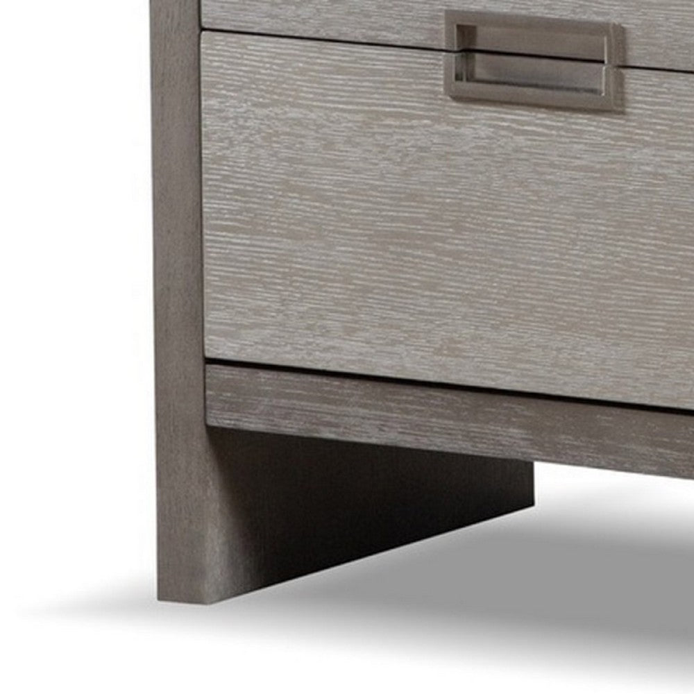 Benjara Rizvi Nightstand, 2 Drawers, Dustproof Cases, Gray Solid Wood 26 Inch