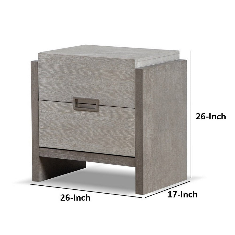 Benjara Rizvi Nightstand, 2 Drawers, Dustproof Cases, Gray Solid Wood 26 Inch