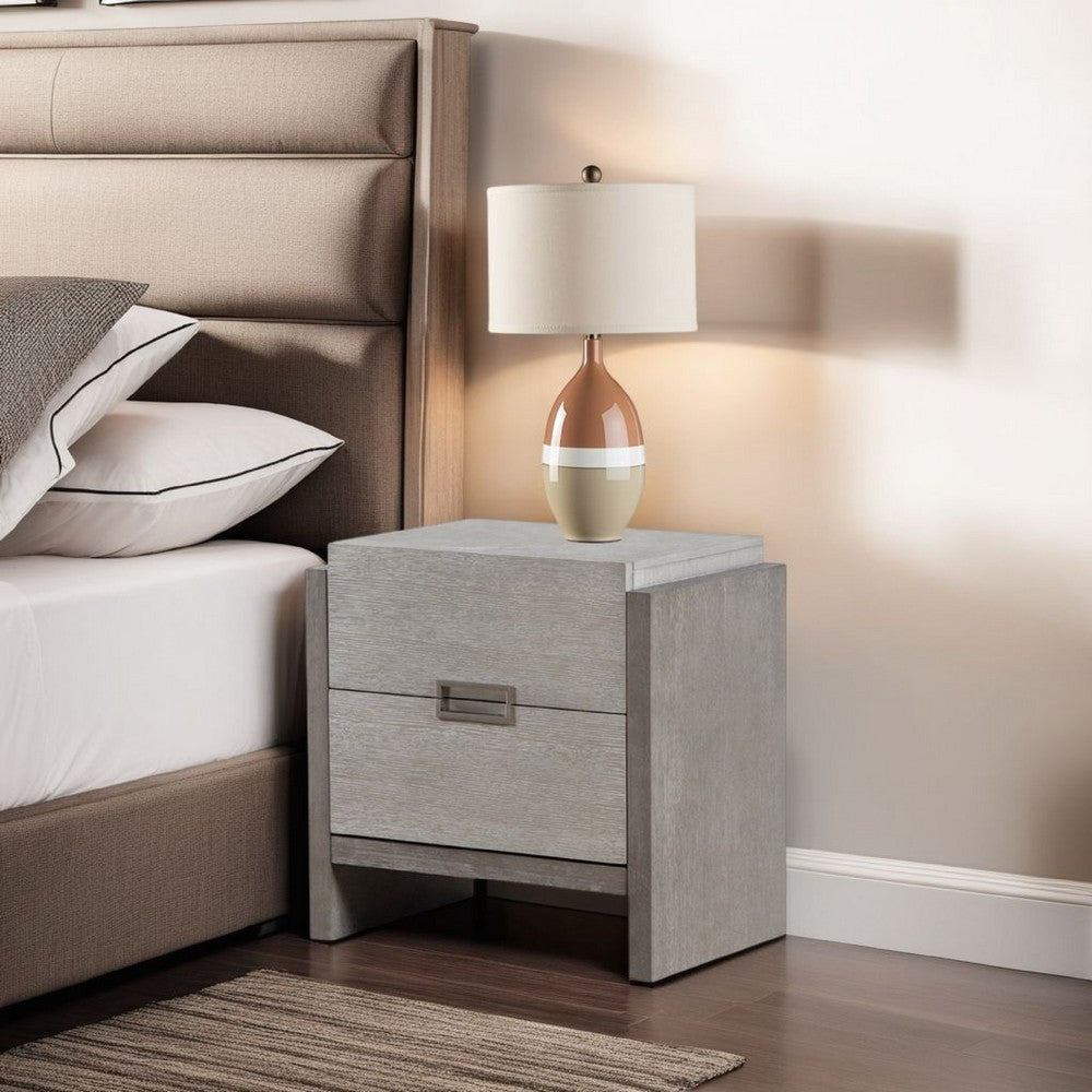 Benjara Rizvi Nightstand, 2 Drawers, Dustproof Cases, Gray Solid Wood 26 Inch