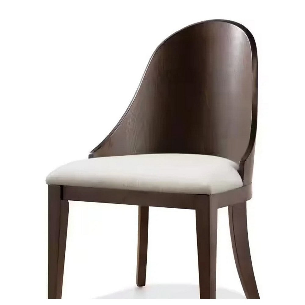 Benjara Mordy Side Dining Chair Set of 2, Curve Panel Back, Off White Fabric