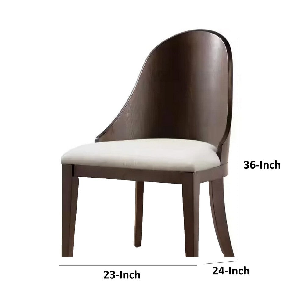 Benjara Mordy Side Dining Chair Set of 2, Curve Panel Back, Off White Fabric