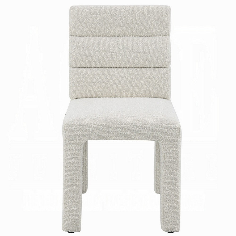 Benjara Side Dining Chair Set of 2, Plush White Boucle Seat, Tufted Backrest