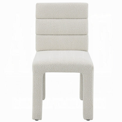 Benjara Side Dining Chair Set of 2, Plush White Boucle Seat, Tufted Backrest