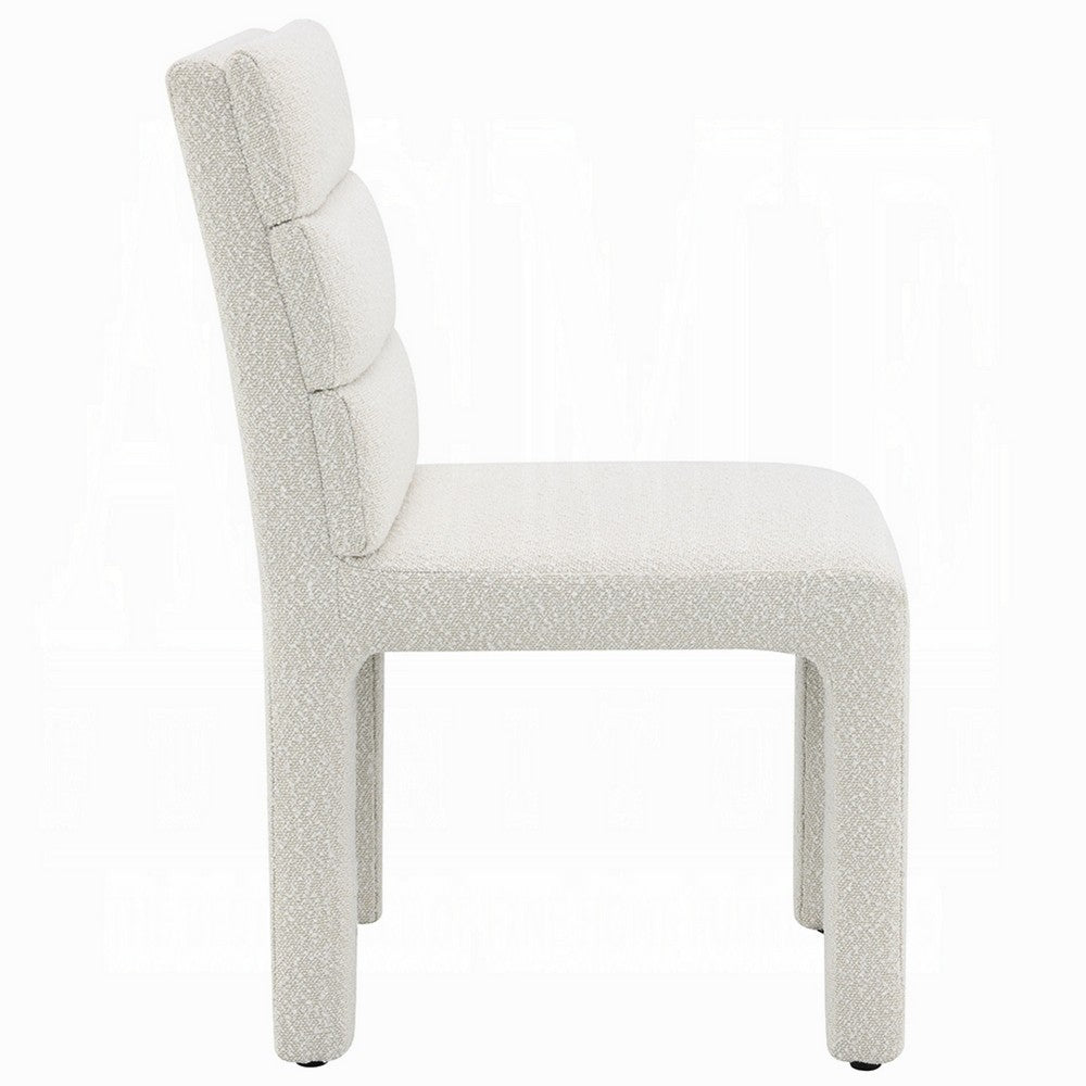 Benjara Side Dining Chair Set of 2, Plush White Boucle Seat, Tufted Backrest