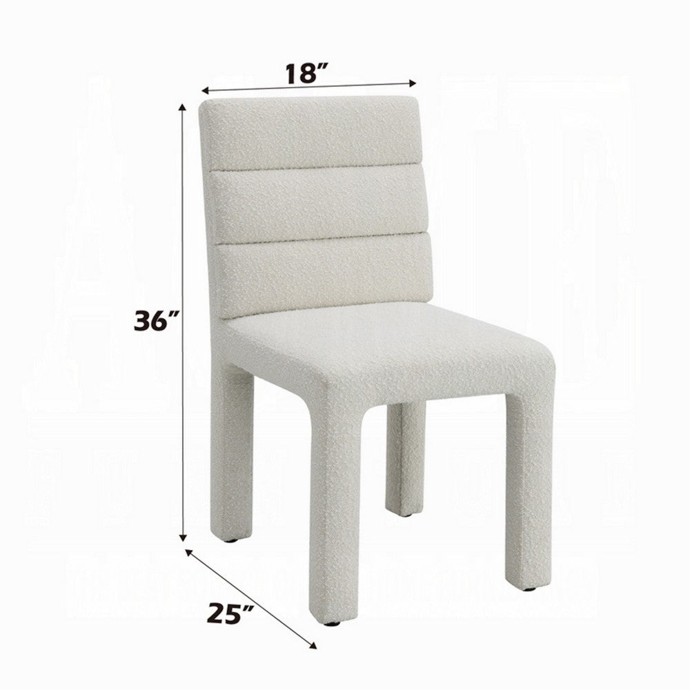 Benjara Side Dining Chair Set of 2, Plush White Boucle Seat, Tufted Backrest