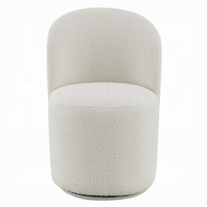 Benjara Accent Chair Set of 2, 360 Degree Swivel Rotation, Beige White Boucle