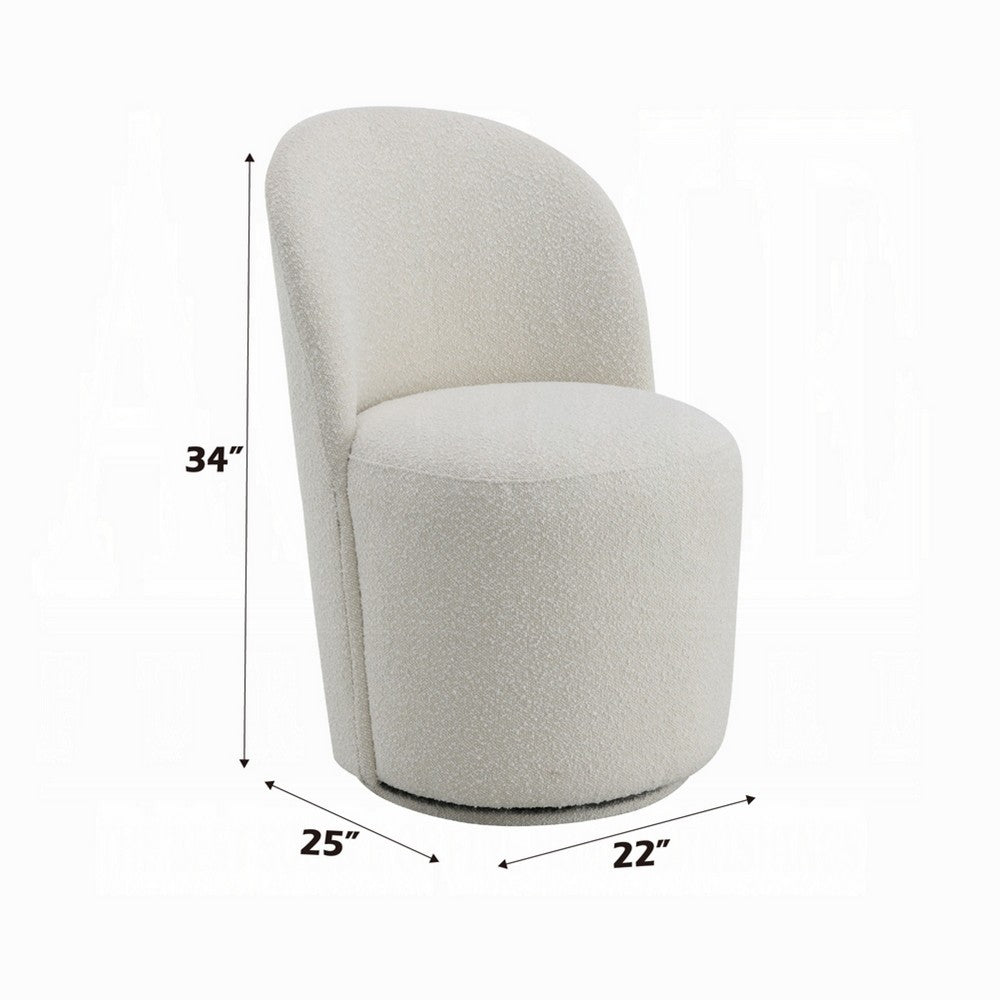 Benjara Accent Chair Set of 2, 360 Degree Swivel Rotation, Beige White Boucle