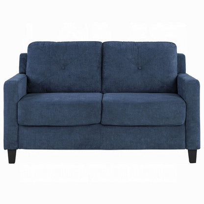 Benjara Royi Loveseat, Track Armrest, 58 Inch, Blue Fabric w Tufted Backrest