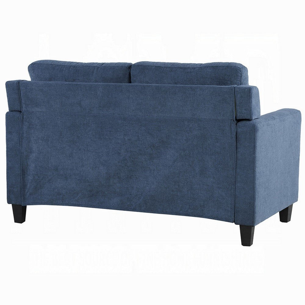 Benjara Royi Loveseat, Track Armrest, 58 Inch, Blue Fabric w Tufted Backrest